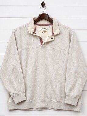 Orvis Men’s XL Oatmeal Heather Quarter Snap Pullover Fly Fishing Sweatshirt